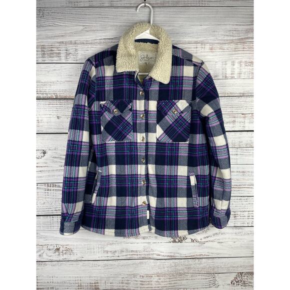 Soho Threads Purple Plaid Shacket Button Front Small Cozy Lumberjack Jacket - Picture 1 of 10
